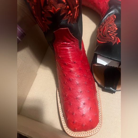 Red ostrich boots genuine ostrich - Picture 2 of 6